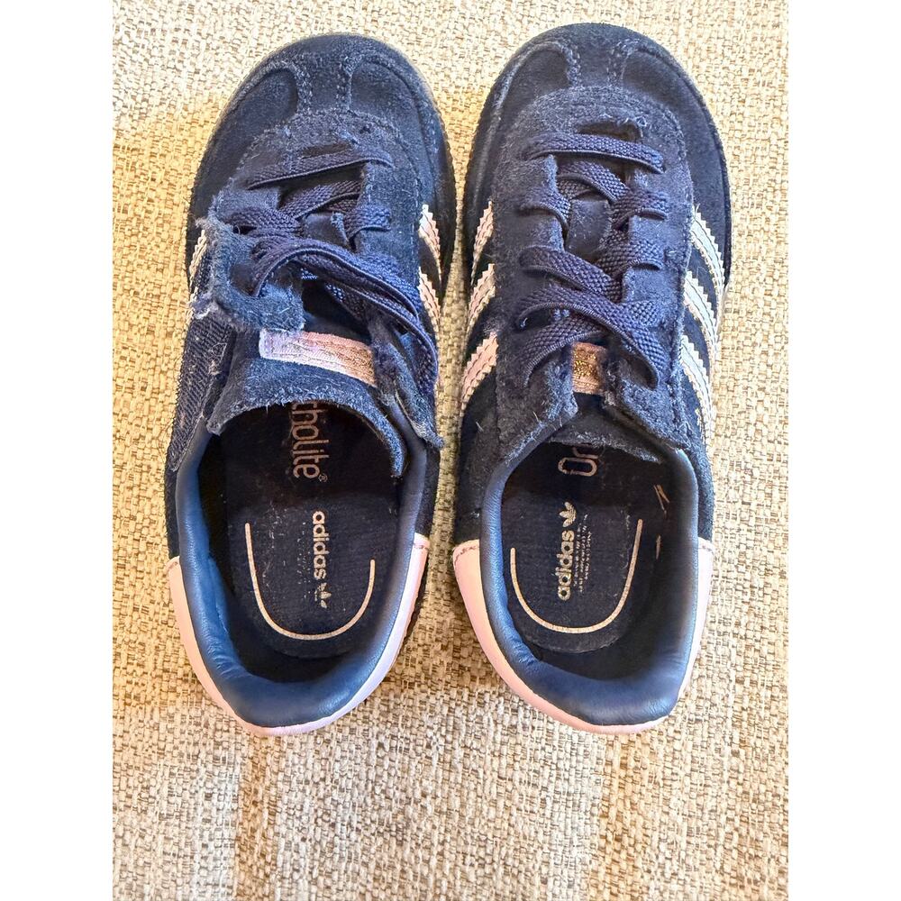 Adidas kids Hamdball Spezial Navy Blue Pink Velcro Tennis Shoes Girls Sz 10Y - Picture 8 of 10